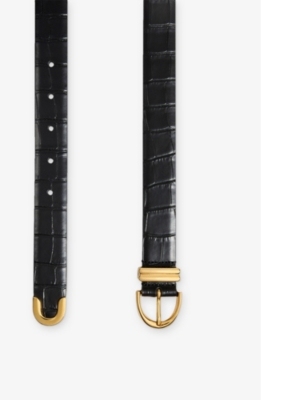 Khaite Womens Bambi Skinny Croc-embossed Leather Belt Black In Black