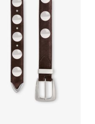 Shop Khaite Womens Coffee Benny Studded Suede Belt