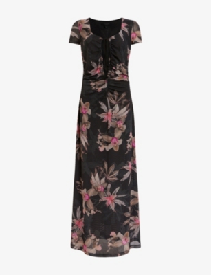 ALLSAINTS: Gabby Graphic-Print Mesh-Woven Maxi Dress