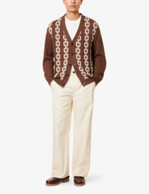 LOUVOIS BIARRITZ: Chain-Intarsia V-Neck Cotton-Knit Cardigan