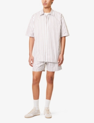 LOUVOIS BIARRITZ: La Cote Striped Cotton-Poplin Shorts