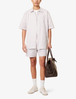 LOUVOIS BIARRITZ: Striped Short-Sleeves Cotton-Poplin Shirt