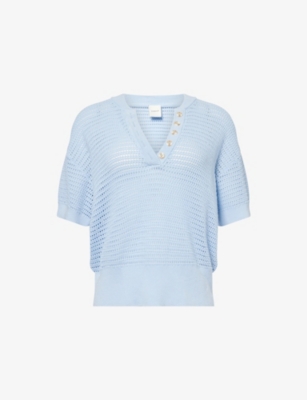 Varley Womens Cashmere Blue Callie Short-sleeves Cotton-knit Top
