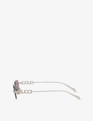Gucci Womens Gg1808s Rectangle-frame Metal Sunglasses Silver In Silver