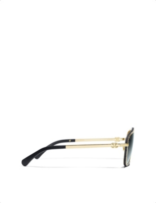 Pre-owned Chanel Womens Ch4290q Polarised Pilot-frame Metal Sunglasses Gold