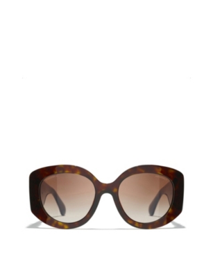 Pre-owned Chanel Womens Brown Ch5543 Oval Acetate Sunglasses