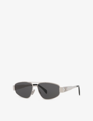 Celine Womens Grey Cl40281u Metaltriomphe Aviator-frame Metal Sunglasses
