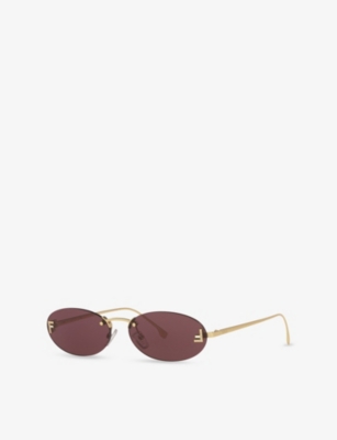 Fendi Rimless Oval-frame Crystal-embellished Gold-tone Sunglasses