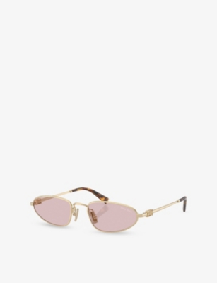 MIU MIU: MU A52S Oval-Frame Metal Sunglasses