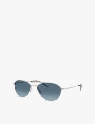 Shop Oliver Peoples Womens Silver Ov1358s Aero Ii Pilot-frame Steel Sunglasses