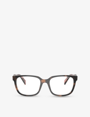 Prada Womens Brown Pr 17zv Rectangle-frame Tortoiseshell-effect Acetate Glasses