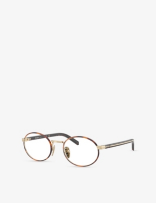 Prada Womens Brown Pr B55v Oval-frame Metal Optical Glasses In Multi