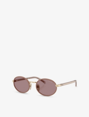 Prada Womens Brown Pr B56s Round-frame Metal Sunglasses