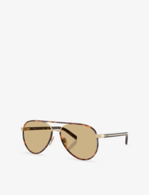 Prada Womens Gold Pr B57s Pilot-frame Steel Sunglasses