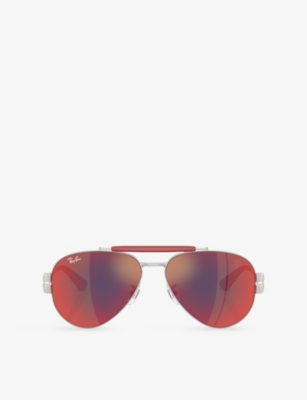 Ray-Ban: RB3762M Ray-Ban x Scuderia Ferrari Aviator-Frame Metal Sunglasses