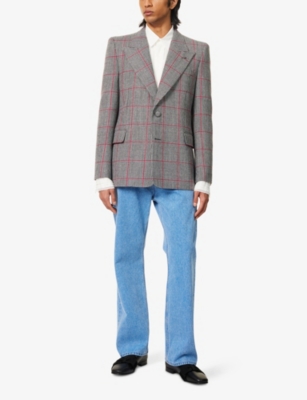 VALENTINO GARAVANI: Peak-Lapel Check Wool Formal Blazer