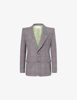 VALENTINO GARAVANI: Peak-Lapel Check Wool Formal Blazer