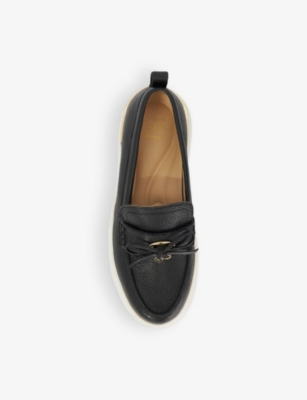 Dune Womens Black Leather Glide Flatform Casual Leather Loafers Eur 41 / 8 Uk In Black