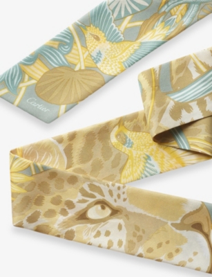 Cartier Womens Green And Yellow Panthère In The Jungle Bandeau Silk-twill Scarf In Green And Yellow