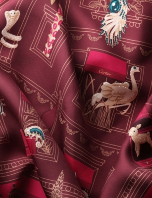 Cartier Womens Red Precious Address Silk-twill Scarf In Red