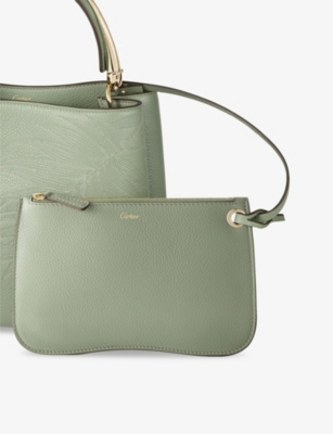 Cartier Small Leather Embossed Panthère De  Top-handle Bag In Sage Green