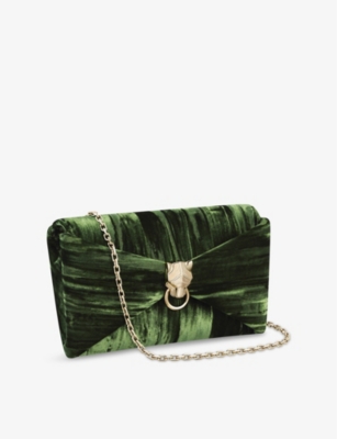 Cartier Womens Green Panthère De  Chain Pouch Pleated Velvet Shoulder Bag In Green