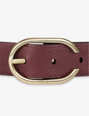 Cartier Womens Black And Burgundy Capital C De  Reversible Leather Belt In Black And Burgundy