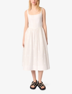 MAJE: Floral-Embroidered Sequin-Embellished Woven Midi Dress