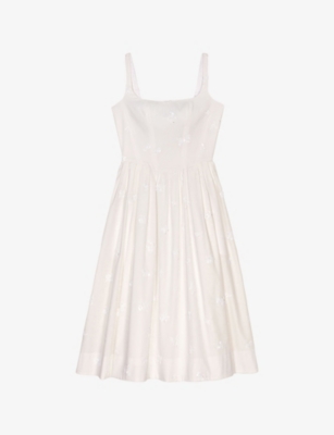 MAJE: Floral-Embroidered Sequin-Embellished Woven Midi Dress