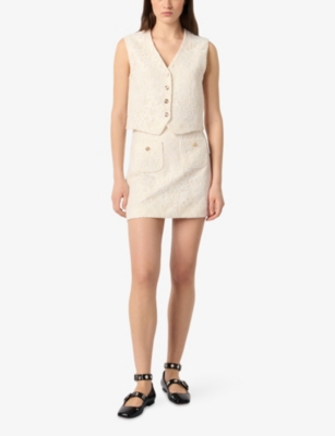 MAJE: Lace-Embroidered V-neck Stretch-Woven Waistcoat