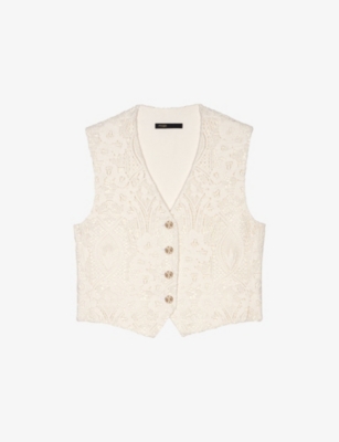 MAJE: Lace-Embroidered V-neck Stretch-Woven Waistcoat
