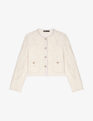 MAJE: Guipure Cropped Woven Jacket
