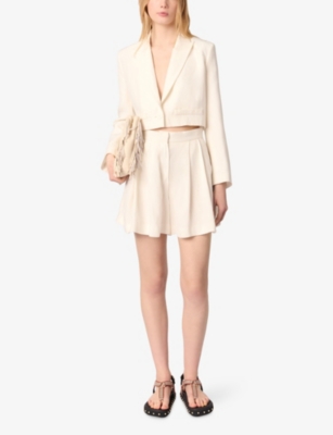 MAJE: Peak-Lapel Cropped Woven Jacket