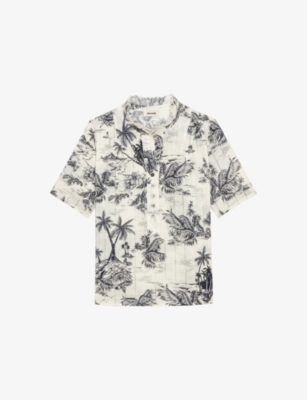 Shop Zadig & Voltaire Womens Ecru Palm-print Short-sleeved Cotton Shirt