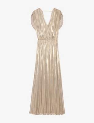ZADIG & VOLTAIRE WOMENS GOLD RITMIC DRAPED SATIN MAXI DRESS 
