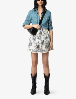 Shop Zadig & Voltaire Womens Ecru Palm-print Cotton Mini Skirt