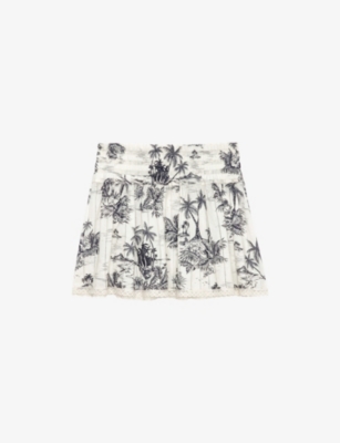 Shop Zadig & Voltaire Womens Ecru Palm-print Cotton Mini Skirt