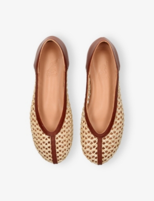 Shop Ancient Greek Sandals Womens Beige Aeropi Leather And Raffia Ballet Pumps Eur 36 / 3 Uk