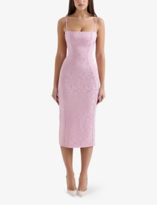 Shop House Of Cb Of Cb Womens Pink Jacquard Ophelle Lace-up Bodycon Jacquard Woven Midi Dress