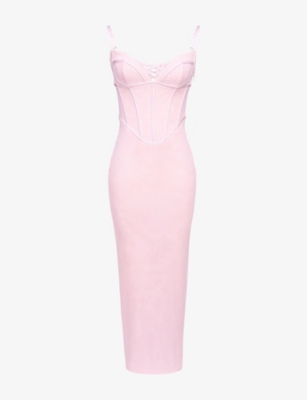 House Of Cb Womens Romy Mesh Bodycon Stretch-woven Maxi Dress Pink In Pink