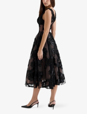 House Of Cb Womens  Sianna Plunge-neck Embroidered Woven Midi Dress In Black