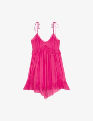 THE KOOPLES WOMENS FUSHIA V-NECK TIE-STRAP WOVEN MINI DRESS 
