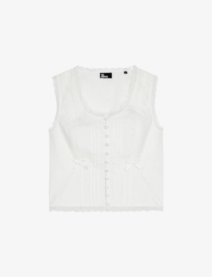 THE KOOPLES: Bow-Detail Lace-Trim Sleeveless Woven Top