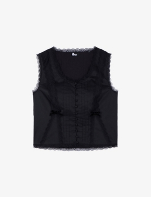 THE KOOPLES: Bow-Detail Lace-Trim Sleeveless Woven Top