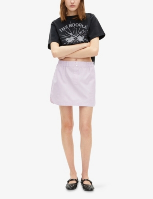 Shop The Kooples Womens Black Washed Graphic-print Short-sleeve Cotton T-shirt