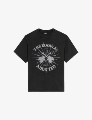 The Kooples Womens Black Washed Graphic-print Short-sleeve Cotton T-shirt