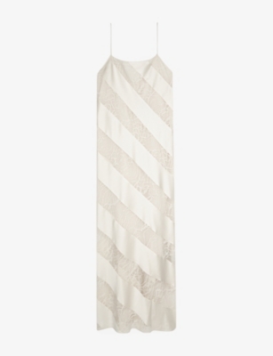 The Kooples Womens Ecru Sleeveless Babydoll Lace And Silk Maxi Dress In Ecru