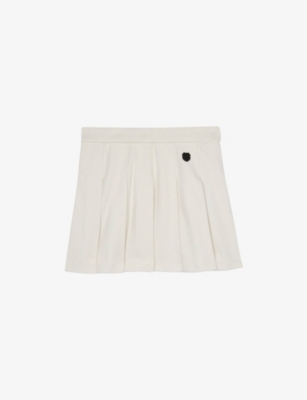 The Kooples Womens Logo Pleated Cotton-wool Blend Mini Skirt Ecru In Ecru