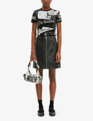 Shop The Kooples Womens Black Stone Belt-embellished Zipped Leather Mini Skirt Xs