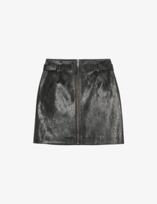 Shop The Kooples Womens Black Stone Belt-embellished Zipped Leather Mini Skirt Xs